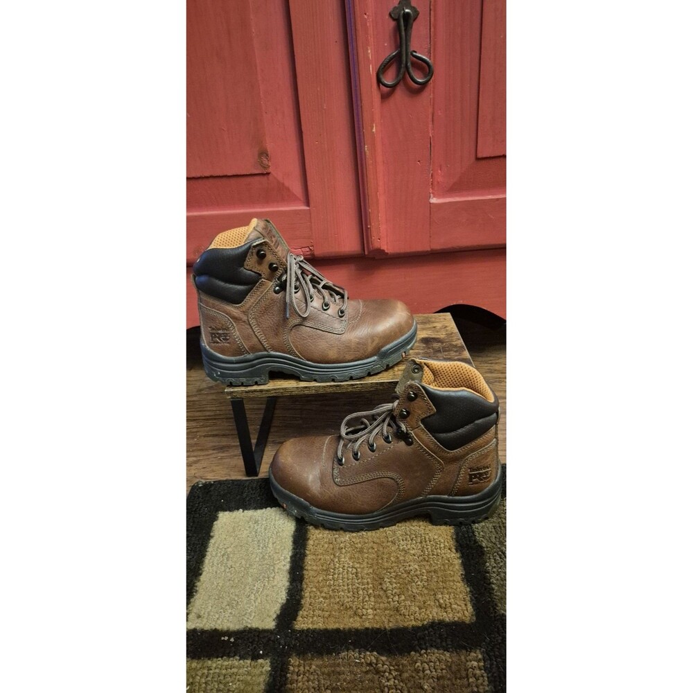 Timberland PRO TiTAN Wms 7.5 W Alloy Toe Work Boot Leather 6in Waterproof EUC